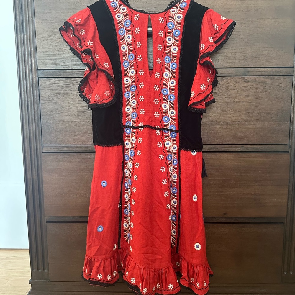 Bohemian Red Floral Mini Dress